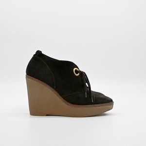 YVES SAINT LAURENT Suede Lace Up Wedge Bootie